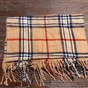 Plaid Tan Scarf with Fringe